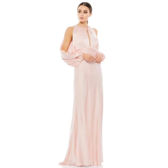Mac Duggal Dresses & Skirts - Mac Duggal Blush Pink Tied Keyhole Cold Shoulder Bishop Sleeve Gown Size 14